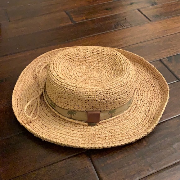 Scala Natural Raffia Straw Hat with Palm Tree Band EUC - Picture 1 of 8